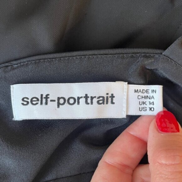 Self Portrait Wide Leg Black Satin Jumpsuit - Picture 9 of 12